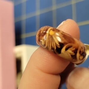 Brown Floral Wood Ring